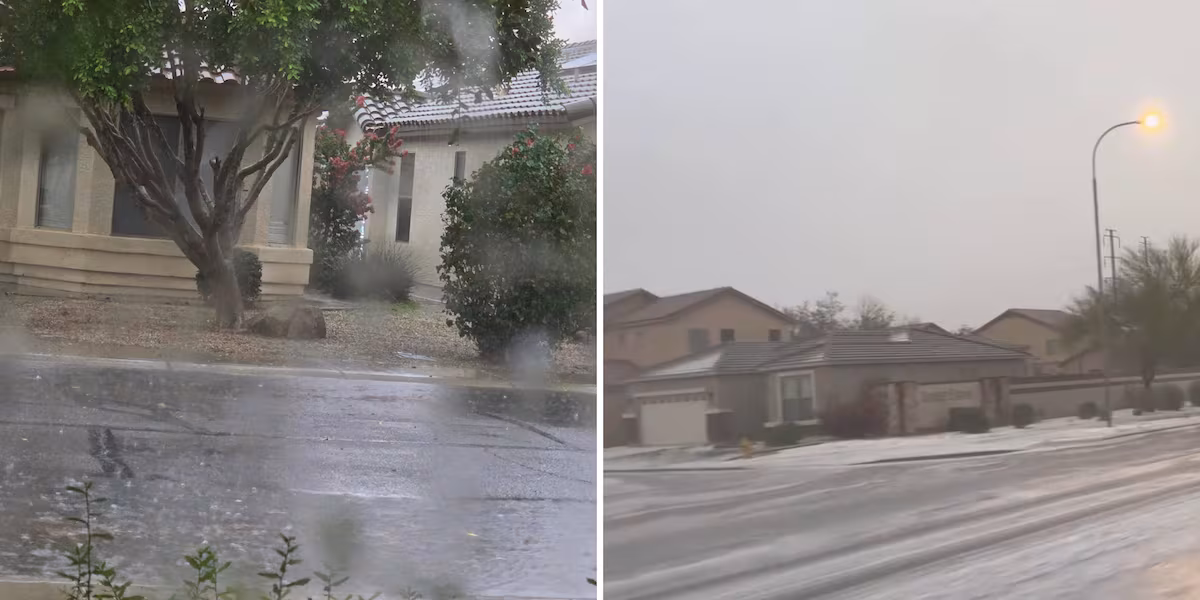 Fortes tempestades trazem granizo e relâmpagos para West Valley, Phoenix
 - Printis
