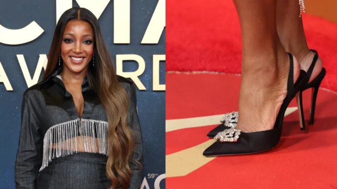 Mickey Guyton deslumbra com sapatos Slingback brilhantes no CMA Awards 2025
 - Printis