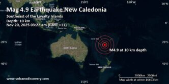 Terremotos recentes relatados no Oceano Pacífico Sul, perto da Nova Caledônia
 - Printis